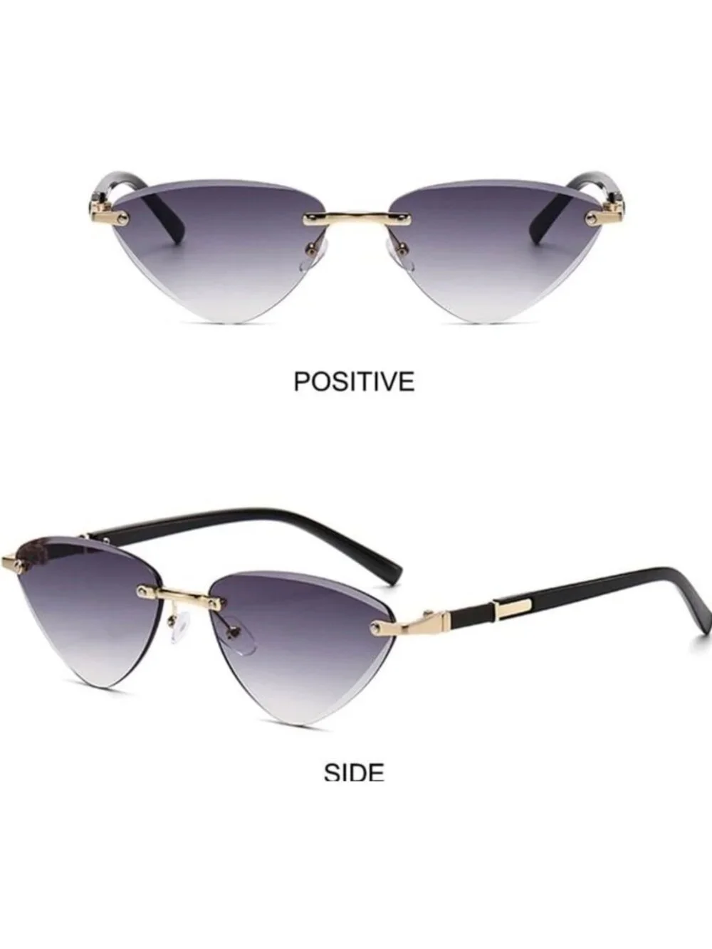 Cat Eye Retro Triangle Faded Grey Lenses Sunglasses Gold & Black Arms